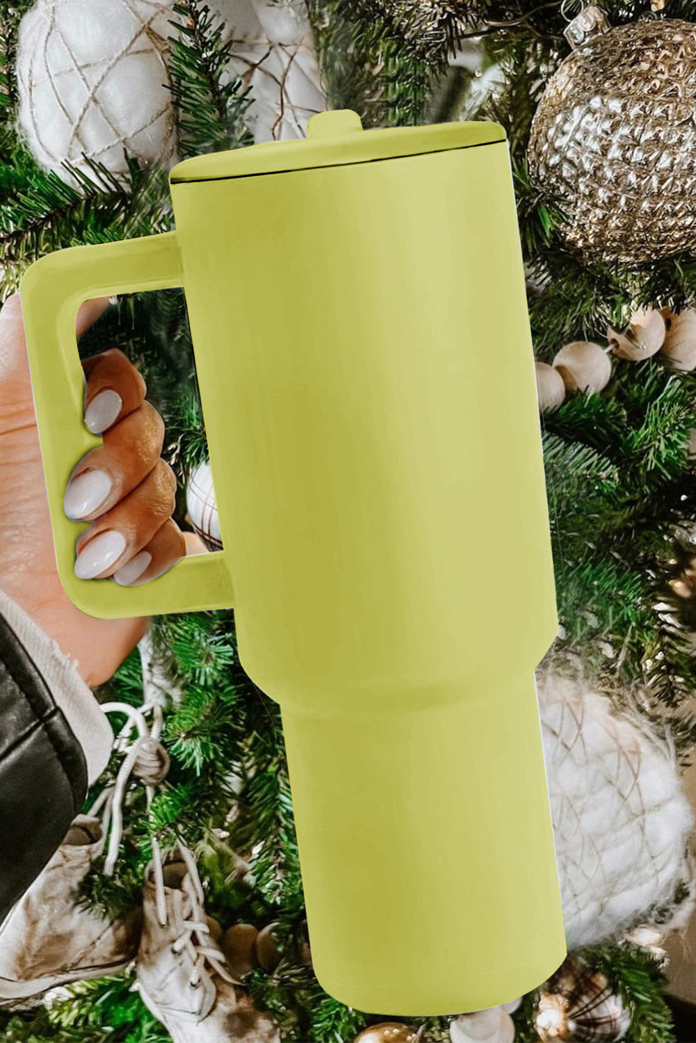 Pear Green Frosted Stainless Handle Large Vacuum Cup with Straw 40oz