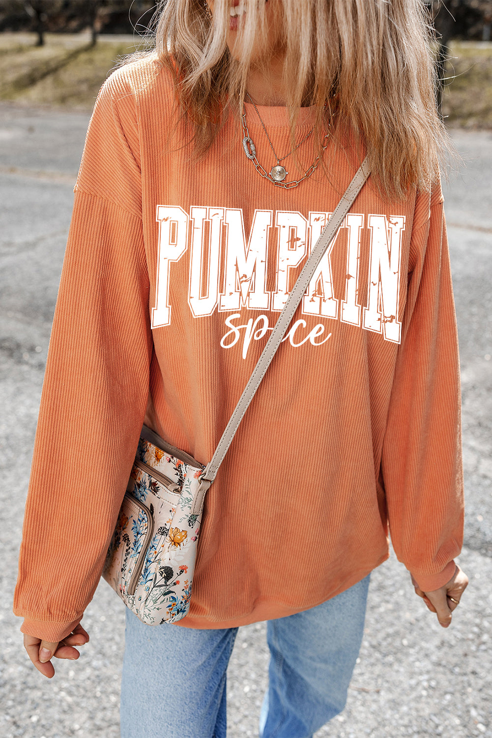 Orange PUMPKIN Spice Graphic Corded Crewneck Sweatshirt