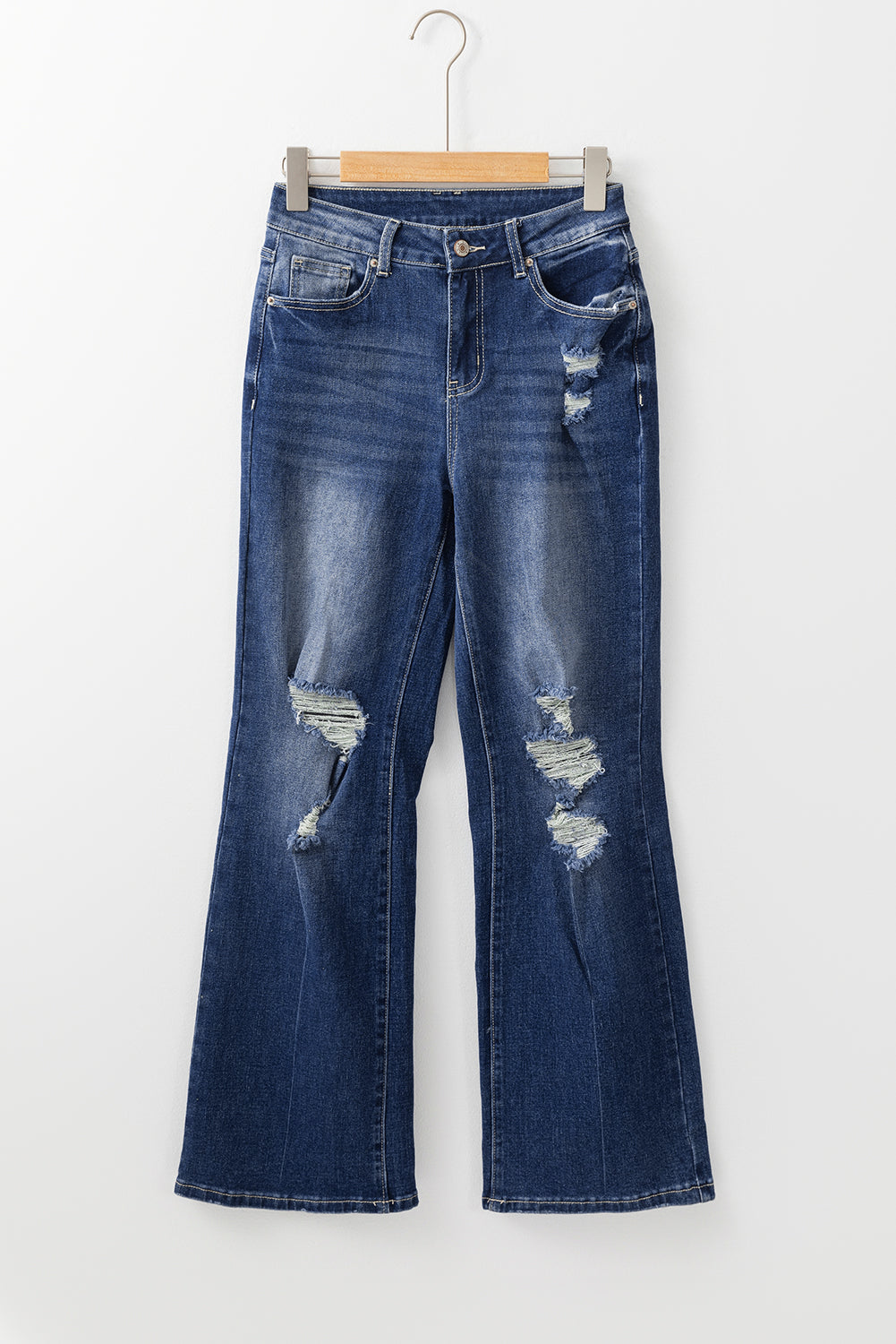 Dusk Blue Mineral Wash High Rise Ripped Jeans