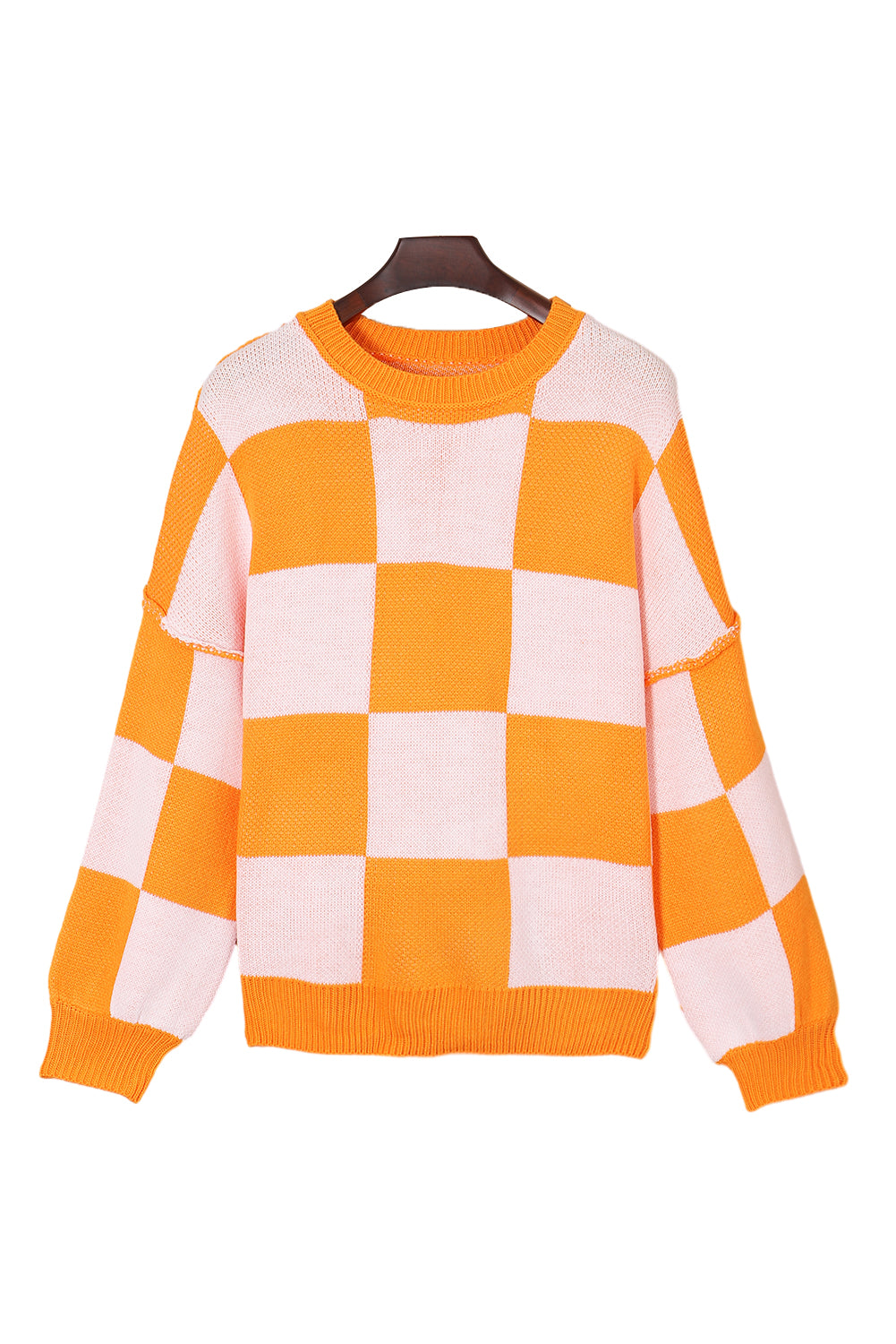 Orange Checkered Bishop Sleeve Sweater